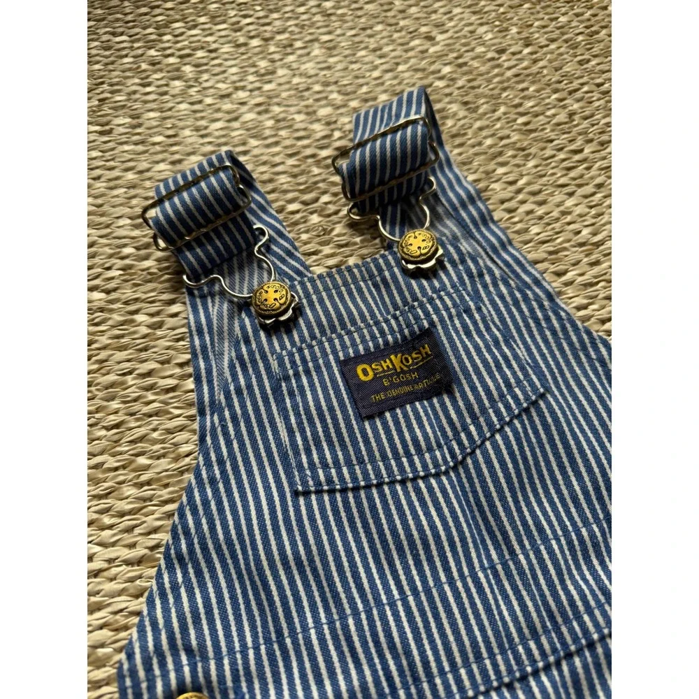 Vintage OshKosh Bgosh 80's Stripe Overalls Blue White Railroad Kids 6/9 Months